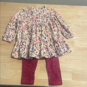Mayoral Colorful Polka Dot Dress with Pink Velvet Leggings - 12 Months